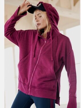 NWT!! Free People Magenta Zip Hoodie with Drawstring